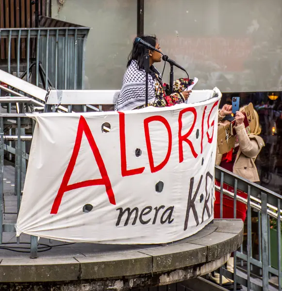 Stockholm, İsveç 'te NATO' nun bir parçası olmayı protesto etmek. 11 Mayıs 2025.