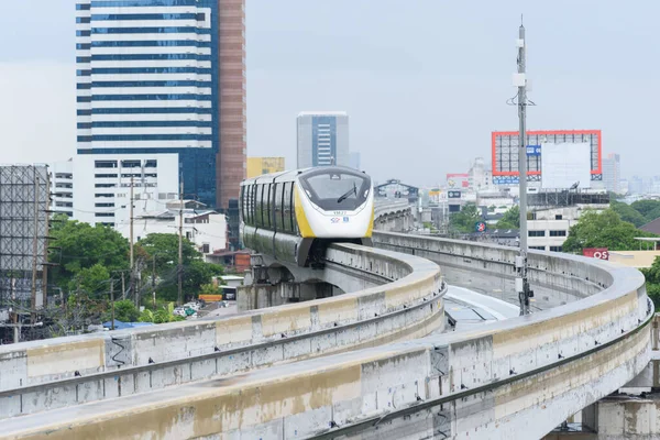 stock image Bangkok,Thailand - 6June, 2023: Thai electric monorail train yellow line in Bangkok