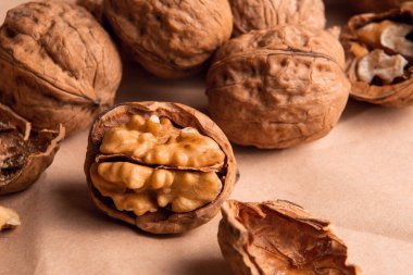 A bunch of nuts on Kraft paper