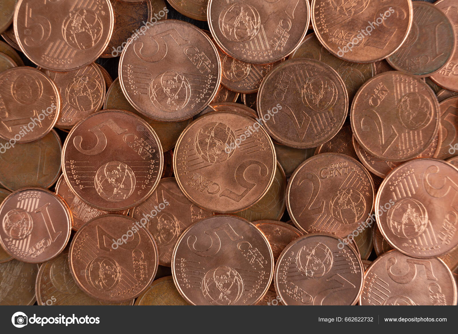 Euro Cents Coin Perched Top Other Euro Coins Dark Background Stock