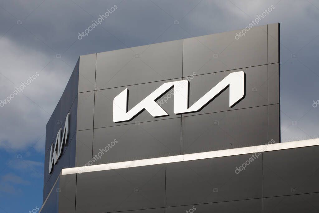 Santander, Spain - April 8, 2024: Poster of the official dealership and repair shop service of the KIA brand