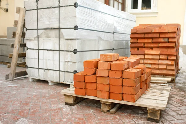 Brick and concrete construction materials at the construction site