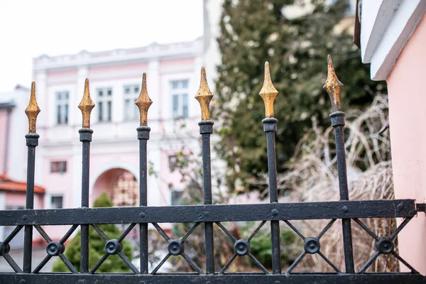Metal decorative forged fence, black with gold, vintage style
