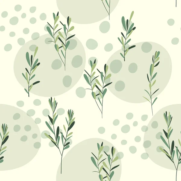 Floral Semless Muster Handgezeichnete Pflanzen Grüne Pflanzenzweige Mit Blättern Pflanzen — Stockvektor