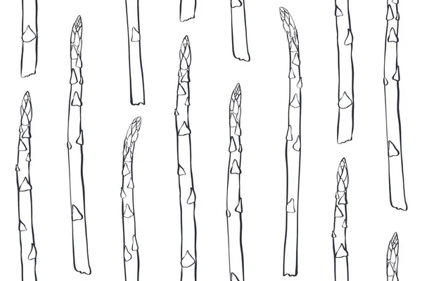Espargos Sem Costura Padrão Espargos Verdes Brotos Mão Desenhado Lineart —  Vetores de Stock
