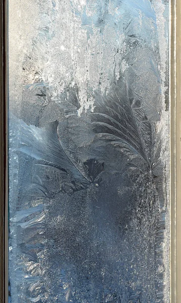 Frosty Mönster Dendriter Fönsterglaset — Stockfoto