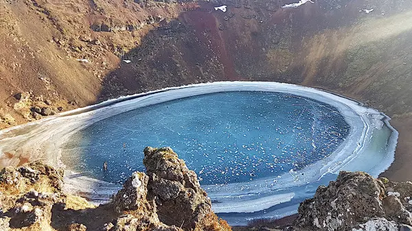 A frozen lake in the caldera of the volcano. Iceland