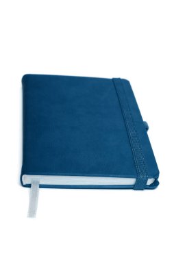 Notepad with hard cover. Top view. Studio shot isolated on white