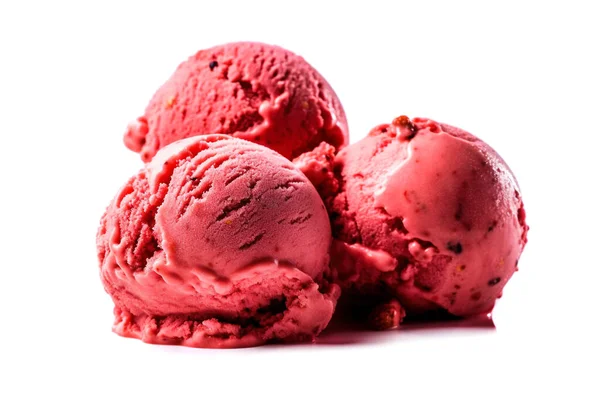 Scoop Cherry Strawberry Ice Cream Isolated White Background Macro — Stock Photo, Image