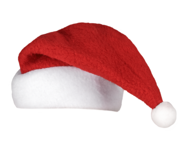Şeffaf arka planda kırmızı ve beyaz Noel Baba şapkası.