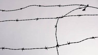 Gökyüzüne karşı dikenli tel örgü silueti