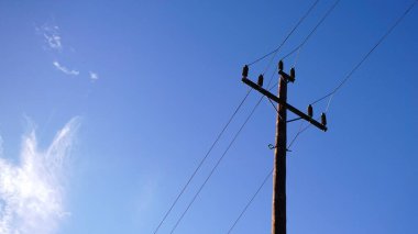 Düşük voltajlı elektrik direği gökyüzüne karşı