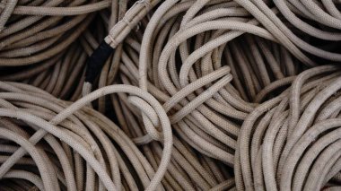 texture of various ropes collected and stacked
