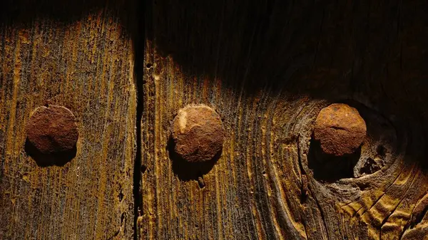 Eski ahşap kapıya paslı çiviler