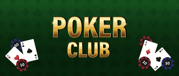 Horisontal Poker Club Banner Poker Table Verte Avec Cartes Chips — Image vectorielle