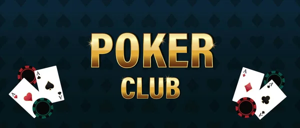 Horisontal Poker Club Banner Poker Table Verte Avec Cartes Chips — Image vectorielle