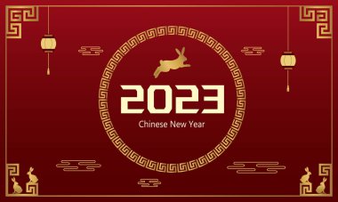 Çin Yeni Yılı. Tavşanın 2023 yılı. Tebrik kartı, pankart şablonu