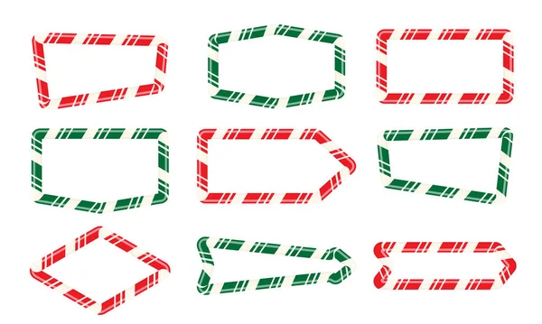 Natal Doces Quadros Cana Com Listras Vermelhas Verdes Borda Natal —  Vetores de Stock