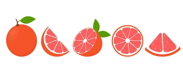 Sada Čerstvých Grapefruitů Grapefruitové Ikony Bílém Pozadí Vektor — Stockový vektor