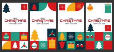 Mutlu Noeller ve yeni yıl şablonu seti. Kış tatili broşürü, poster, broşür şürü. Vektör.