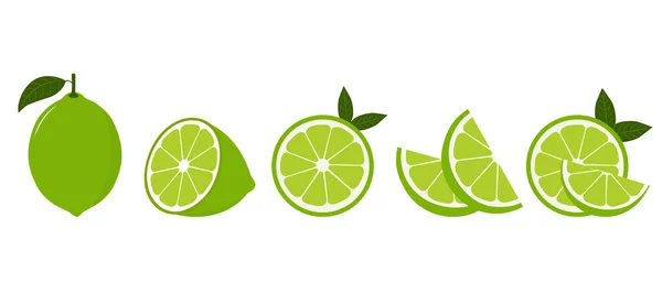 Fruits Frais Citron Vert Collection Icônes Vectorielles Chaux Isolées Sur — Image vectorielle