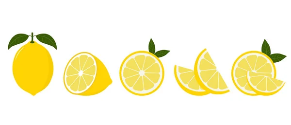 Frutta Fresca Limone Raccolta Icone Vettoriali Lemone Isolate Sfondo Bianco — Vettoriale Stock