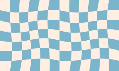 Havalı hippi 70 'lerin vektör geçmişi. Satranç tahtası deseni. Eski moda psikedelik tarzında çarpık ve çarpık vektör dokusu.