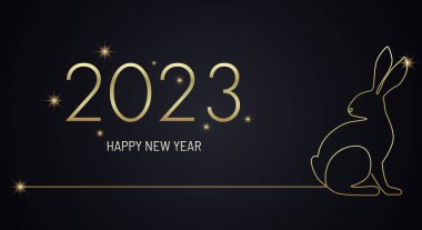 Mutlu Çin Yeni Yılı. Tavşanın 2023 yılı. Yeni yıl için tebrik kartı, afiş şablonu