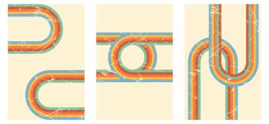 Renkli çizgileri olan dikey eski model arka plan vektör kümesi. Grunge dokusu. Tripes poster çizgileri.