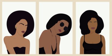 Posters of womens with different skin colors. Multi-ethnic women.Strong and brave girls.Womens day, 8 march. Vector illustration.