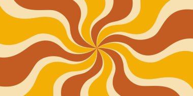 Groovy 70s, 60s background with twisted sunburst.Vector