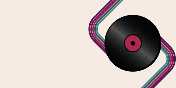 カラーラインとビニール音楽レコードとレトロな水平背景 トレンディな1970年代スタイルの抽象的な背景 ベクターイラスト — ストックベクタ