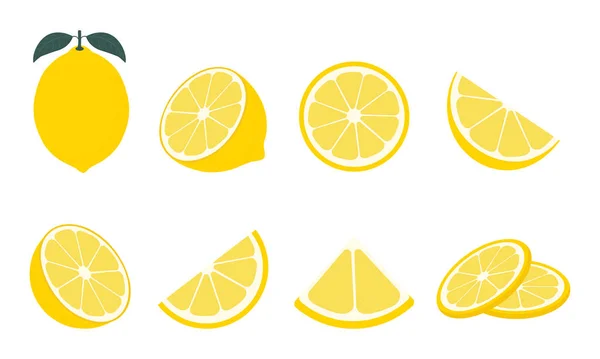 フレッシュレモンフルーツ 白い背景に孤立したレモンベクターアイコンのコレクション デザインとプリントのためのベクトルイラスト — ストックベクタ