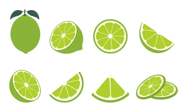Färsk Limefrukt Samling Lime Vektor Ikoner Isolerad Vit Bakgrund Vektorillustration — Stock vektor