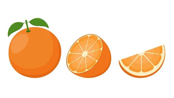 Sada Čerstvých Pomerančů Pomerančové Plody Izolované Bílém Pozadí Vektorová Ilustrace — Stockový vektor