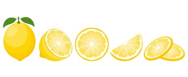 Taze limon meyvesi. Beyaz arkaplanda izole edilmiş lemon vektör simgelerinin toplanması. Vektör illüstrasyonu
