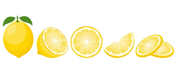 Frutta Fresca Limone Raccolta Icone Vettoriali Lemone Isolate Sfondo Bianco — Vettoriale Stock