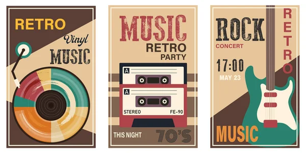 Set Afișe Muzică Vectorială Retro Retro Party Cover Design Vector — Vector de stoc