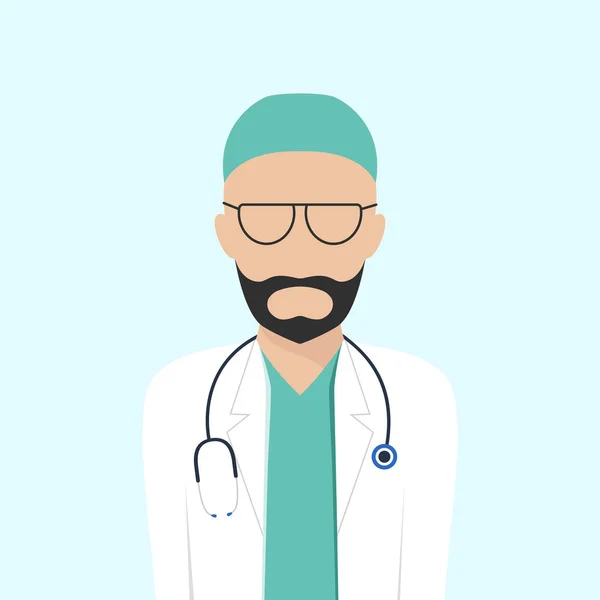 Médecin Masculin Manteau Blanc Avec Statoscope Chirurgien Masculin Plat Sans — Image vectorielle
