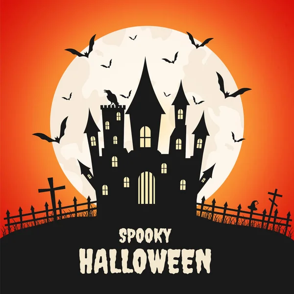 Sfondo Spettrale Halloween Con Castello Pipistrelli Sullo Sfondo Della Luna — Vettoriale Stock