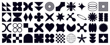 Gaddar geometrik şekillerden oluşan büyük bir vektör kümesi. Moda minimalist figürler, yıldızlar, akıntılar, daireler.