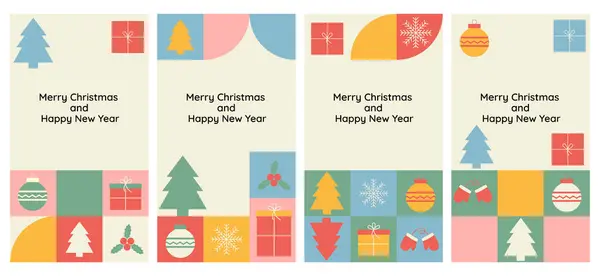 Set Merry Christmas New Year Template Cover Liburan Musim Dingin Stok Ilustrasi 