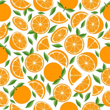 Portakallı kusursuz desen. Tekrarlanan meyve arka planı. Vektör illüstrasyonu