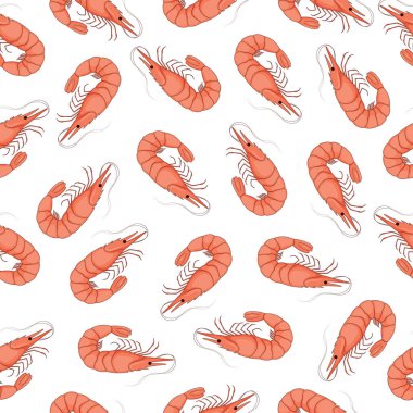 Pembe karidesli vektör desenli. Deniz sakinleri..