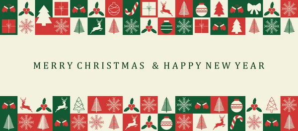 Feliz Navidad Feliz Año Nuevo Plantilla Banner Cartel Mosaico Vacaciones Gráficos vectoriales
