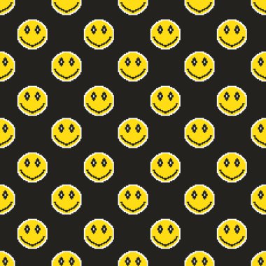 Piksel sarı gülüşlü kusursuz desen modaya uygun 8bit model. Vektör