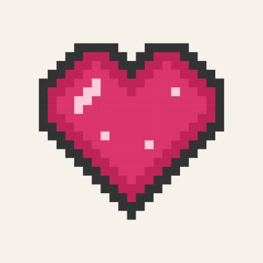 Heart pixel icon. Valentine day symbol in trendy retro 8 bit game style. Vector