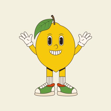 70 'lerin modasına uygun modaya uygun limon karakteri. Vektör