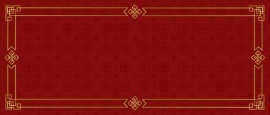 Altın çerçeveli Çin Yeni Yılı kırmızı arka planı. Vektör