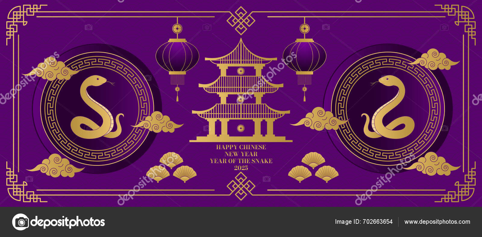 Selamat Tahun Baru Imlek 2025 Latar Belakang Violet Dengan Ular Vektor Stok oleh ©Sun_Lab_Design